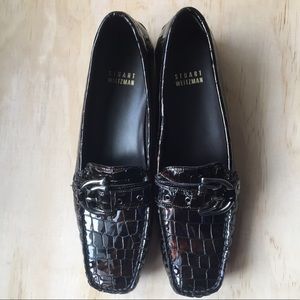 Stuart Weitzman Leather Crocodile Embossed Loafers
